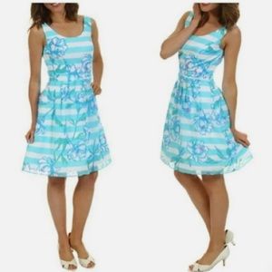 Lilly Pulitzer Shorley posey light blue, white sleeveless textured fit n flare